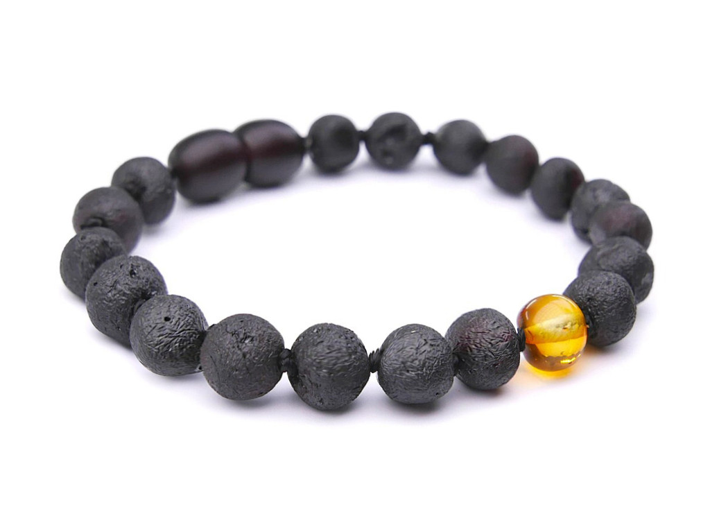 Black dark cherry amber teething bracelet or anklet for baby shop UK & Ireland