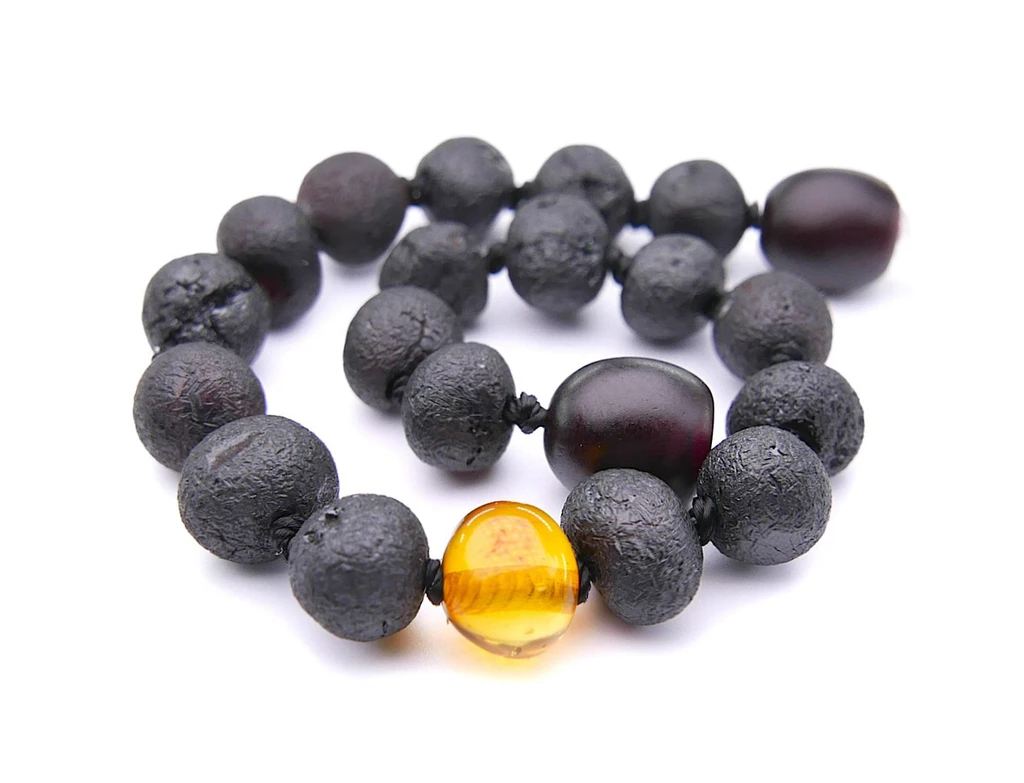 Raw unpolished Baltic amber beads bracelet for children - traditional teething style design