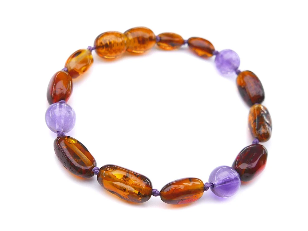 Cognac polished beads olive shape kids amber teething bracelet or anklet 