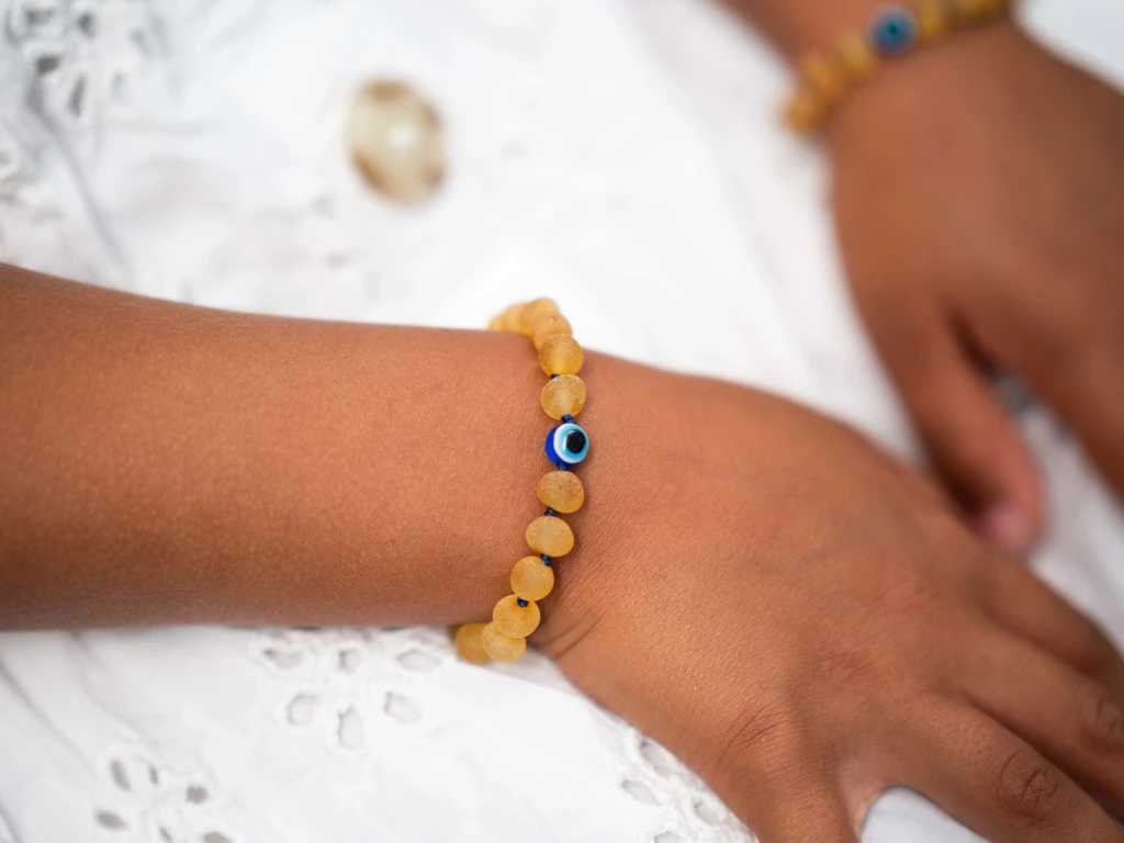 Toddler raw unpolished Baltic amber teething bracelet – handcrafted genuine amber jewellery