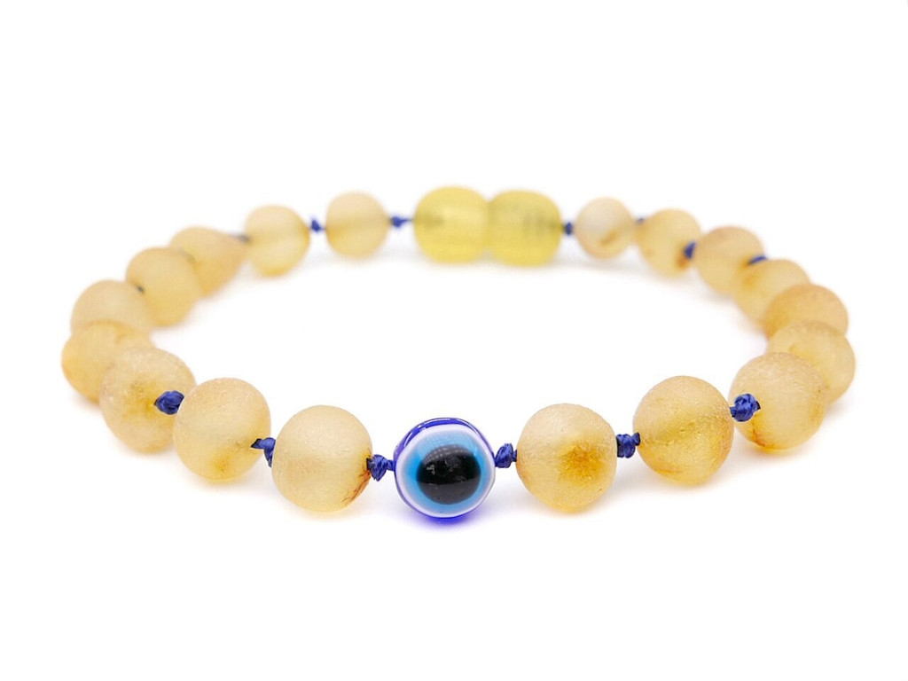 Evil eye raw unpolished beads amber teething bracelet for newborn