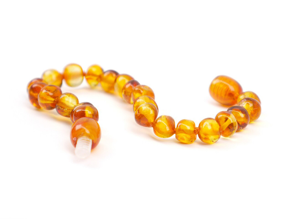 Honey knotted baroque beads amber teething anklet for kids