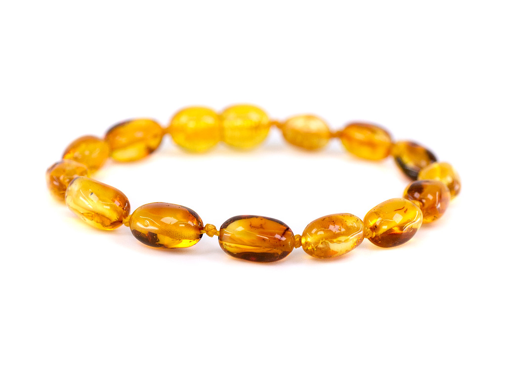 Honey natural Baltic amber teething bracelet or anklet – handcrafted genuine amber jewellery available in the UK