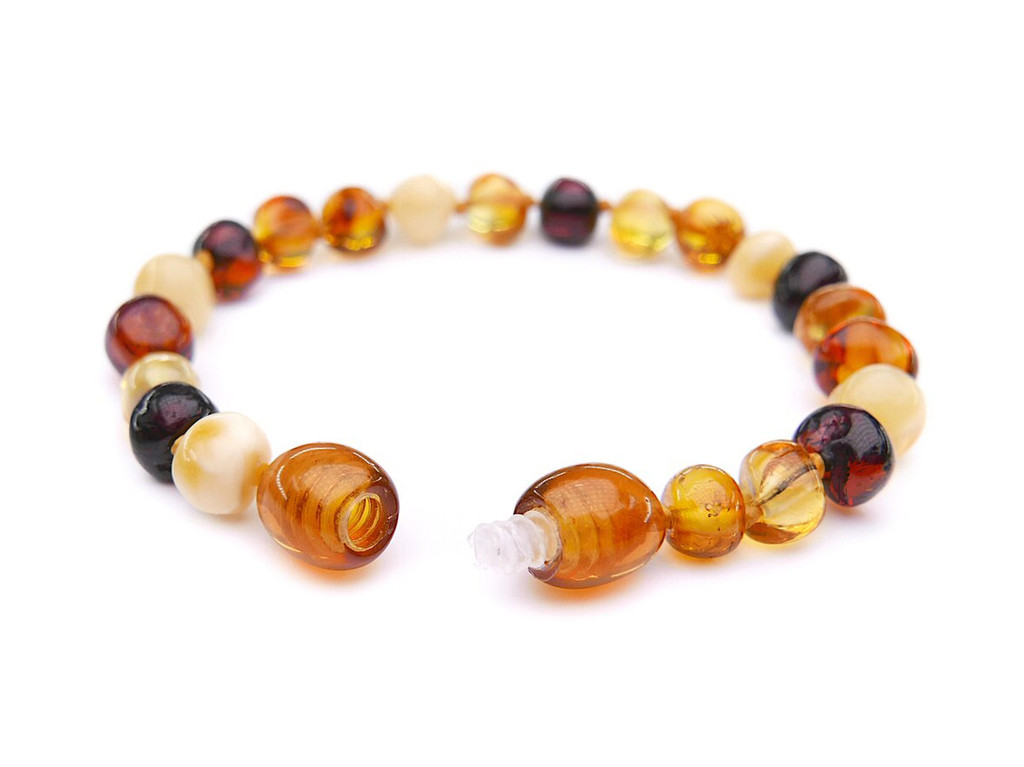 Multicoloured Baltic amber bracelet for children – handcrafted genuine jewellery London & Dublin - traditional teething style design