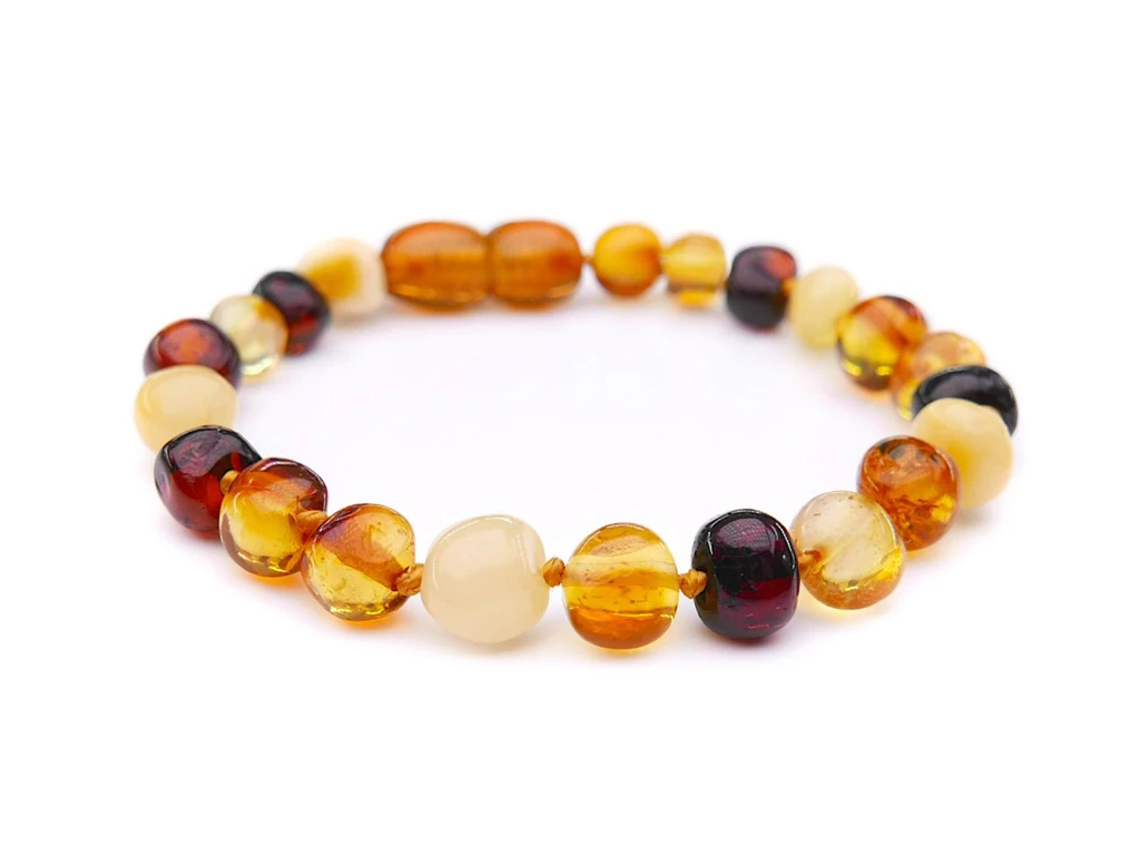 Genuine knotted Baltic amber anklet or bracelet with baroque beads for teething – handcrafted jewellery England, Wales & Scotland
