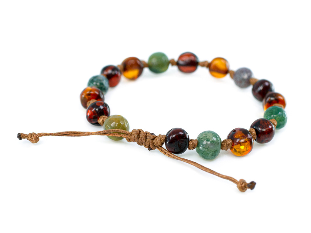 Adjustable ankle bracelet with natural Baltic amber beads for newborn, infant and toddler