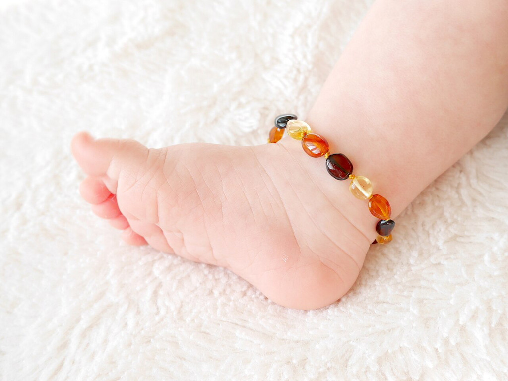 Olive Baltic amber teething anklet for baby – handcrafted genuine jewellery UK & Ireland