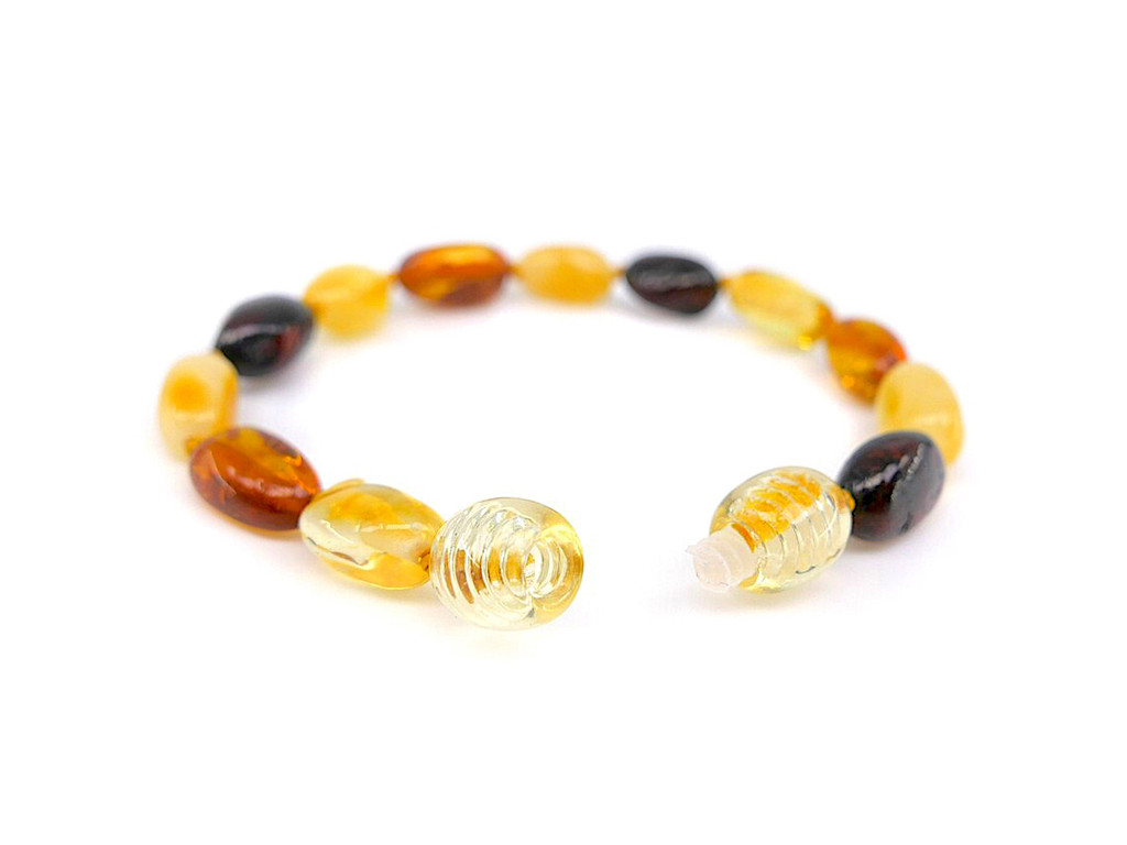 Baby olive multicoloured Baltic amber bracelet for teething handcrafted genuine jewellery 