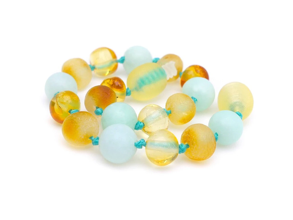 Infant Amazonite amber teething bracelet or anklet with benefits
