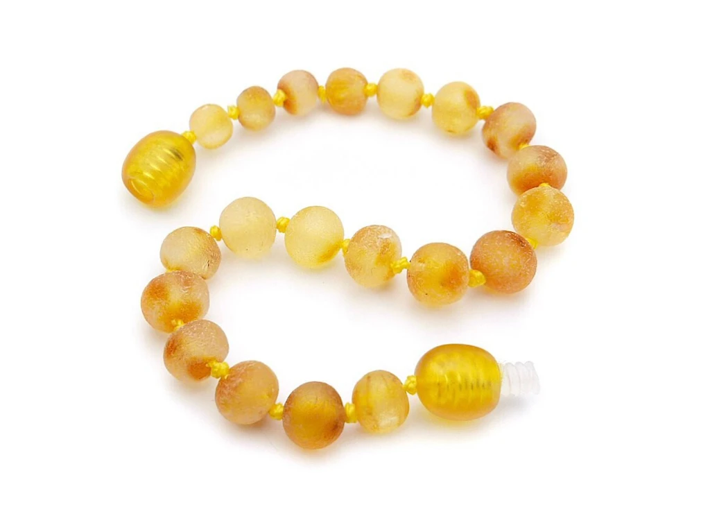 Teething Baltic amber bracelet with natural honey beads – personalised design