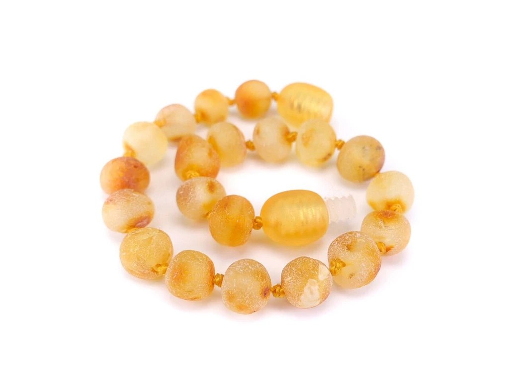 Raw unpolished honey Baltic amber bracelet with natural beads for children - traditional teething-inspired style