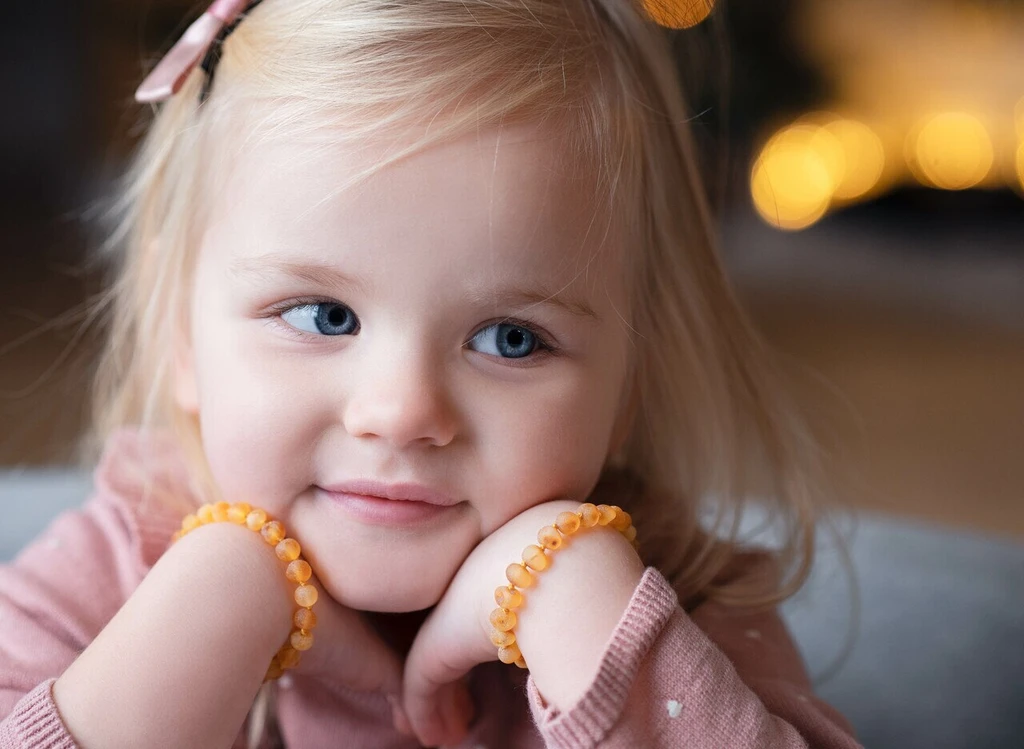 Honey raw unworked Baltic amber teething bracelet or anklet with natural beads