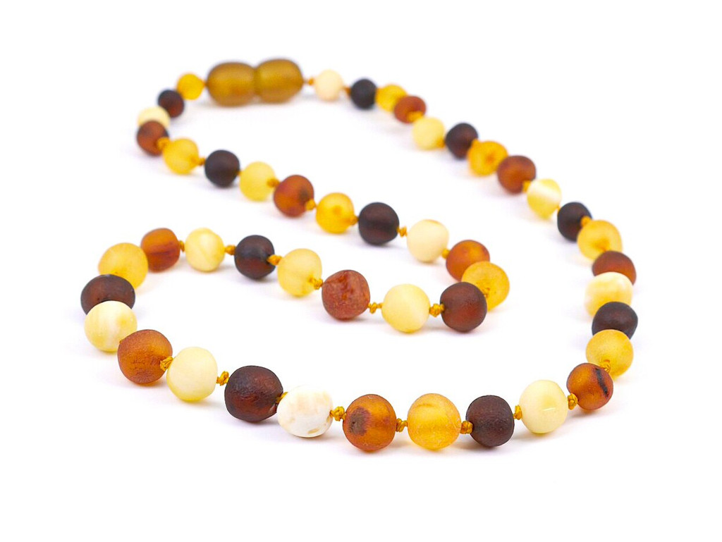 Earthy raw-style multicoloured amber bead necklace for teething 