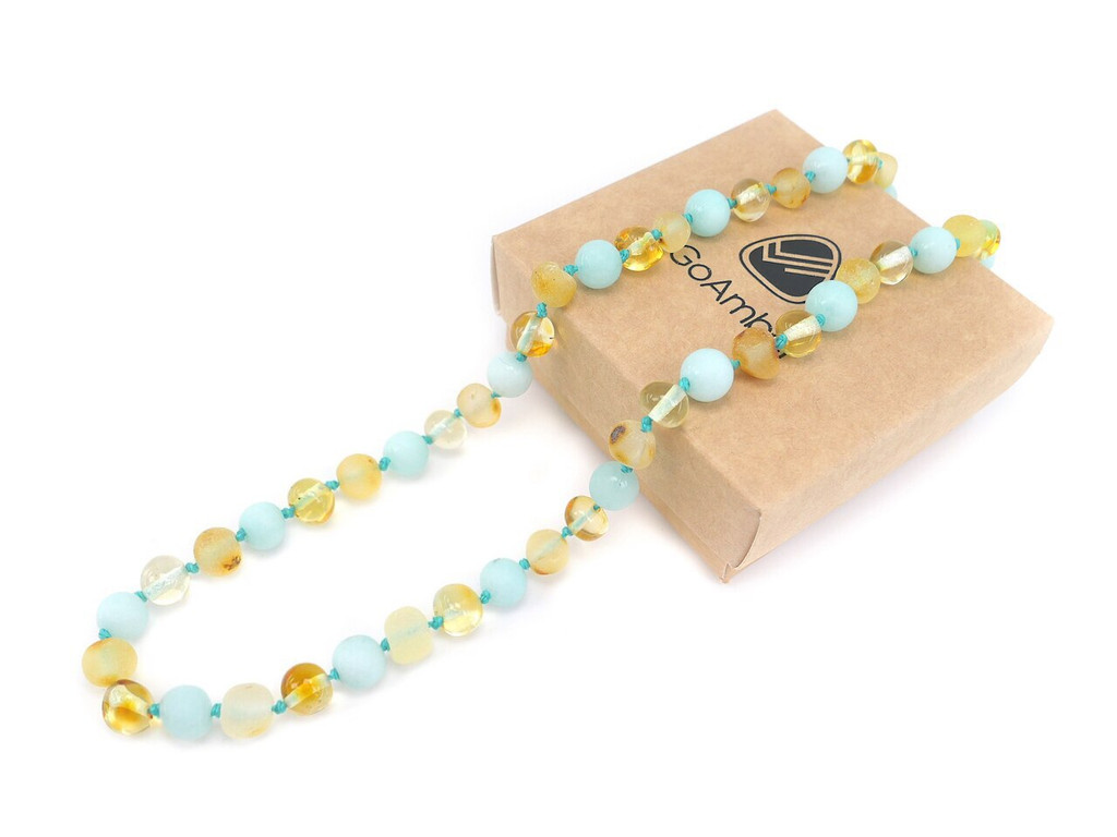 Amazonite amber teething necklace