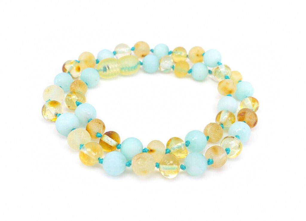 Amazonite amber teething necklace