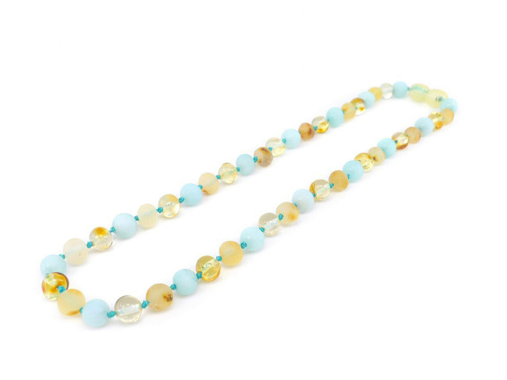 Amazonite & raw amber teething necklace
