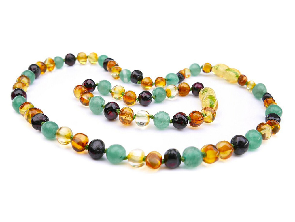 Multicoloured baroque Baltic amber necklace and matching anklet set designed for everyday children’s wear