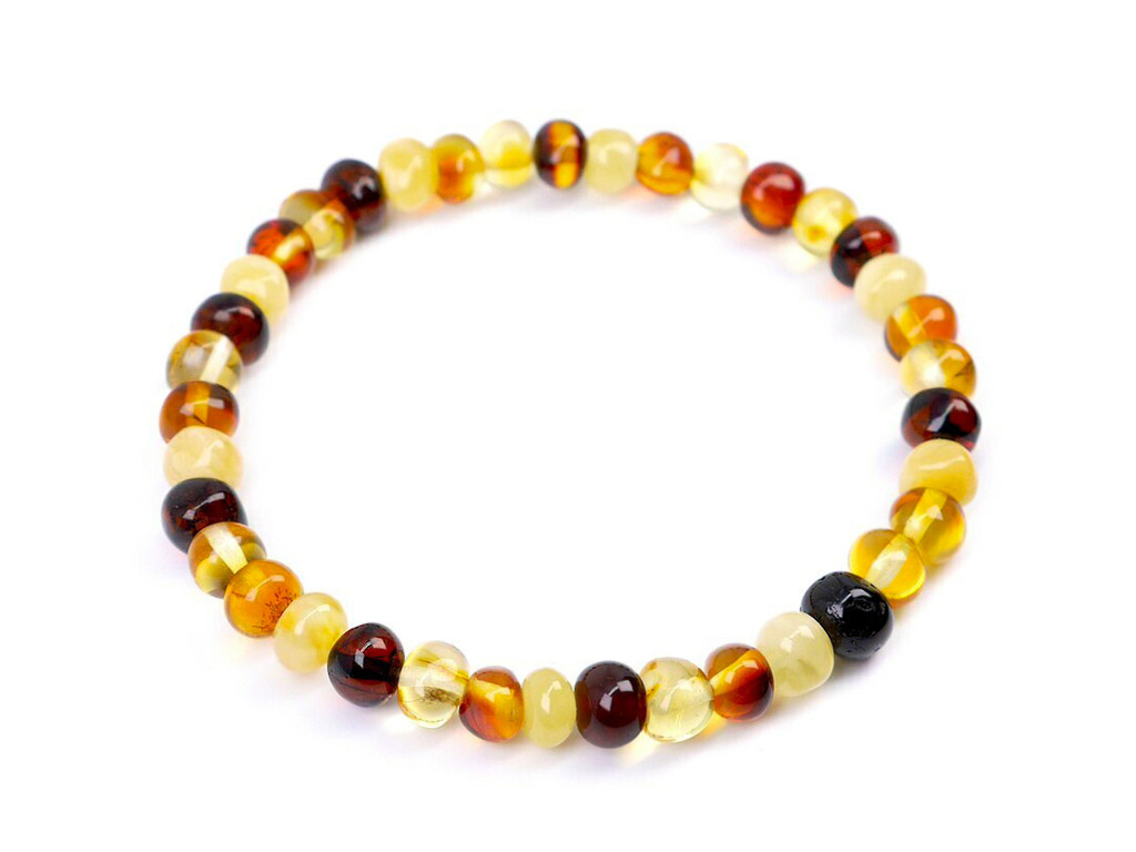 Amber bracelet for women, adult size with multicoloured baroque beads
