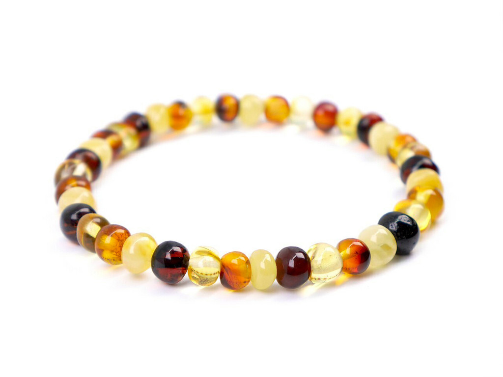 Amber bracelet for adults, natural style with multicoloured baroque beads