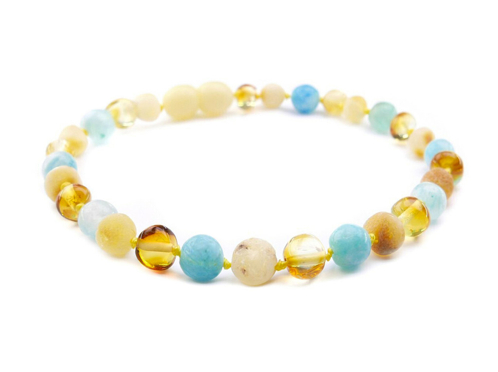 Handmade adult amber bracelet with blue hemimorphite