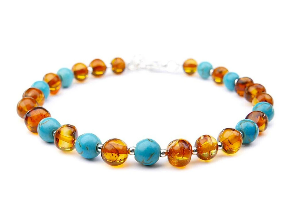 Calming turquoise adult amber stone bracelet EU, UK & Ireland