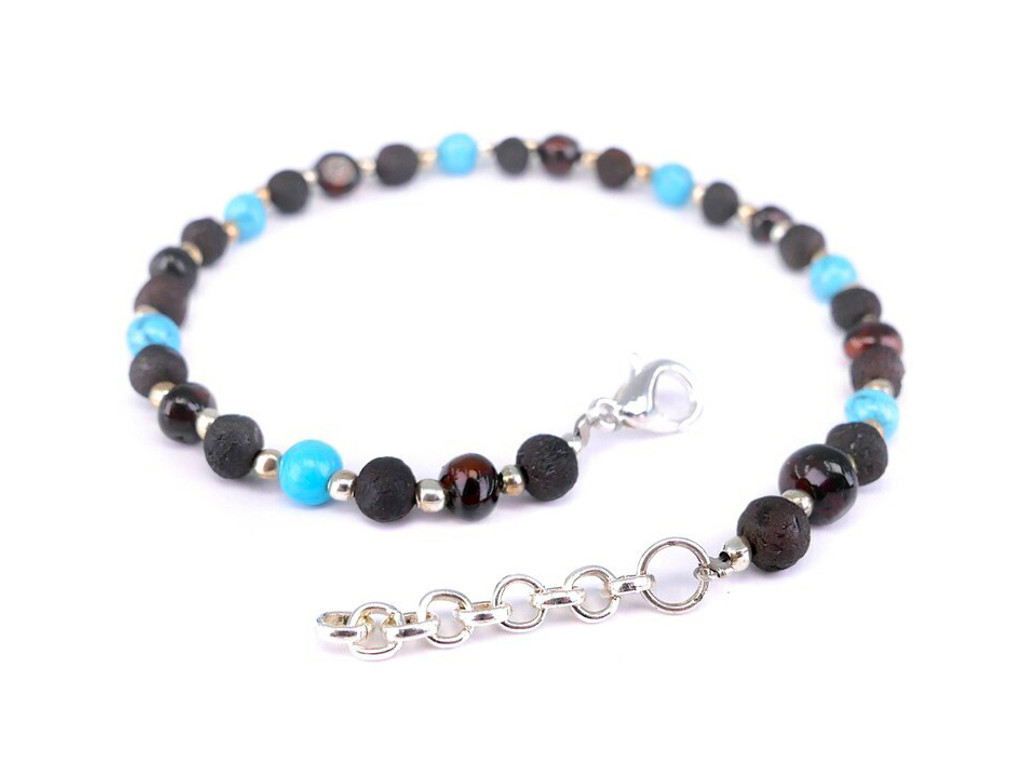 Healing amber bracelet with turquoise beads for men