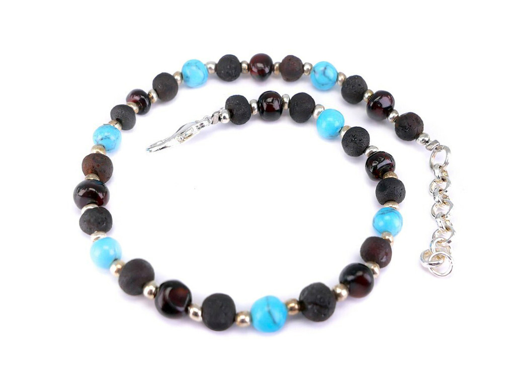 Raw unpolished stones healing amber bracelet with turquoise beads