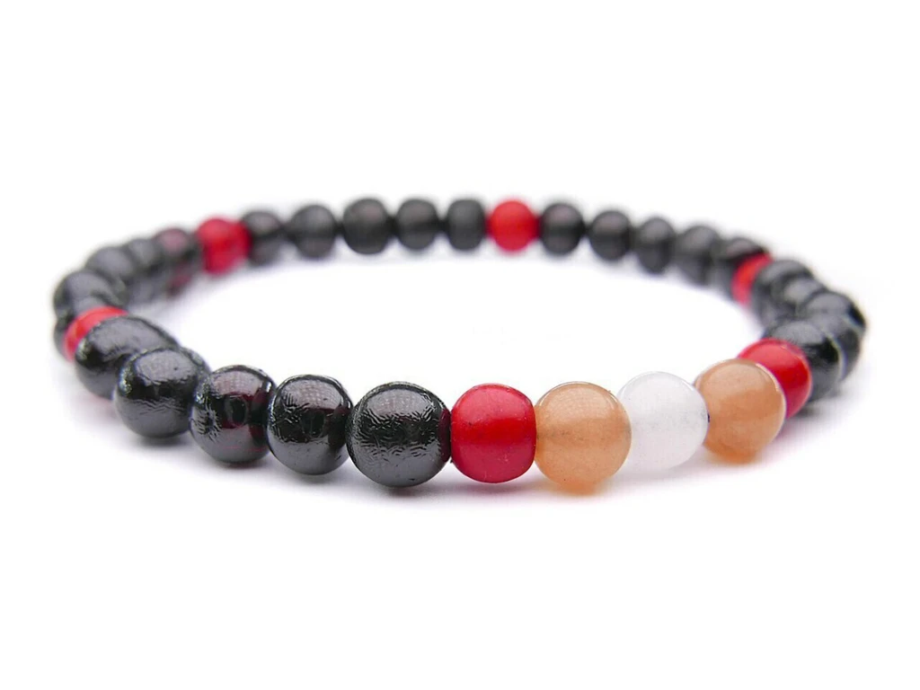 Amber bracelet adult Dark cherry beads with sunstone & moonstone