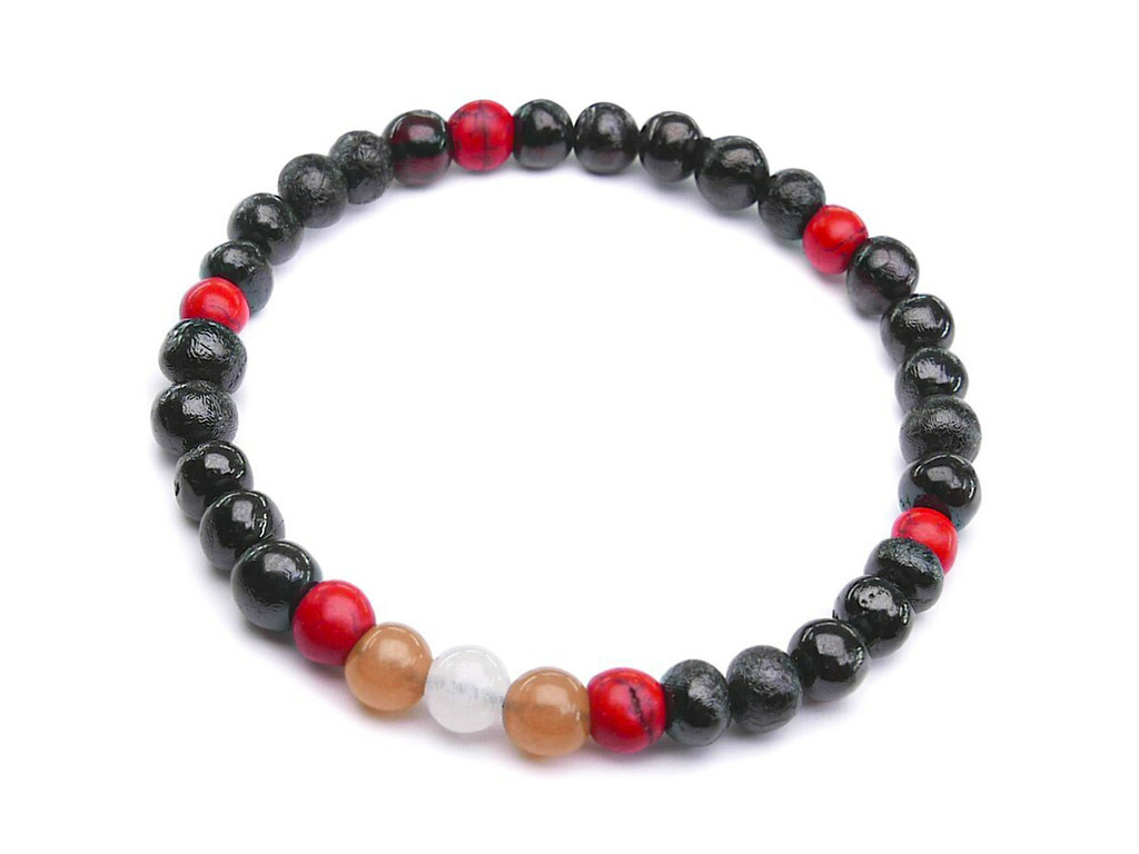 Dark cherry / black adult amber bracelet with sunstone moonstone