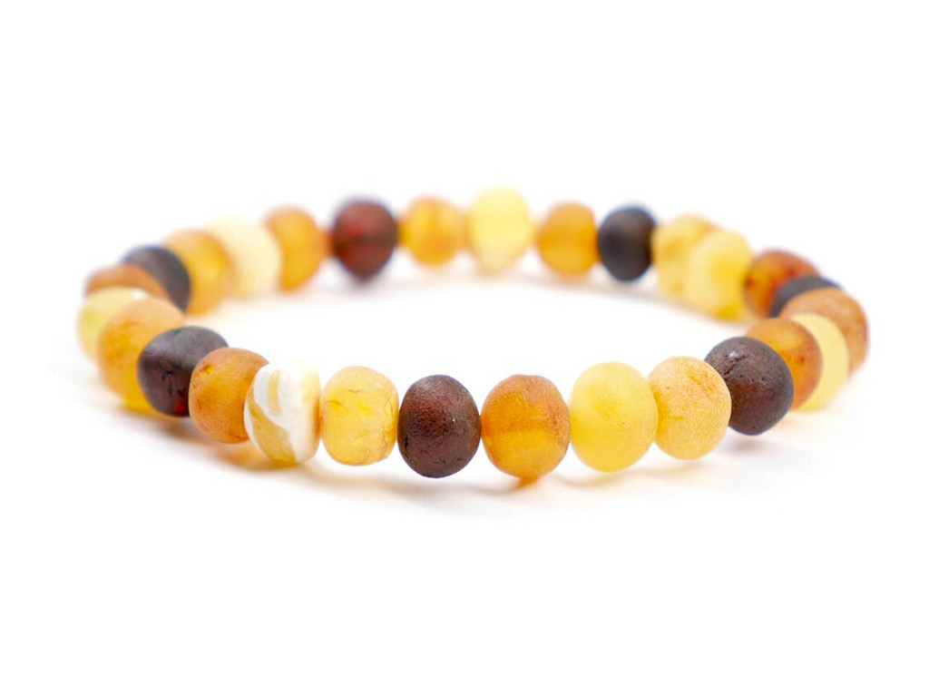 Genuine adult amber bracelet with raw multicoloured Baltic amber beads, handmade natural jewellery