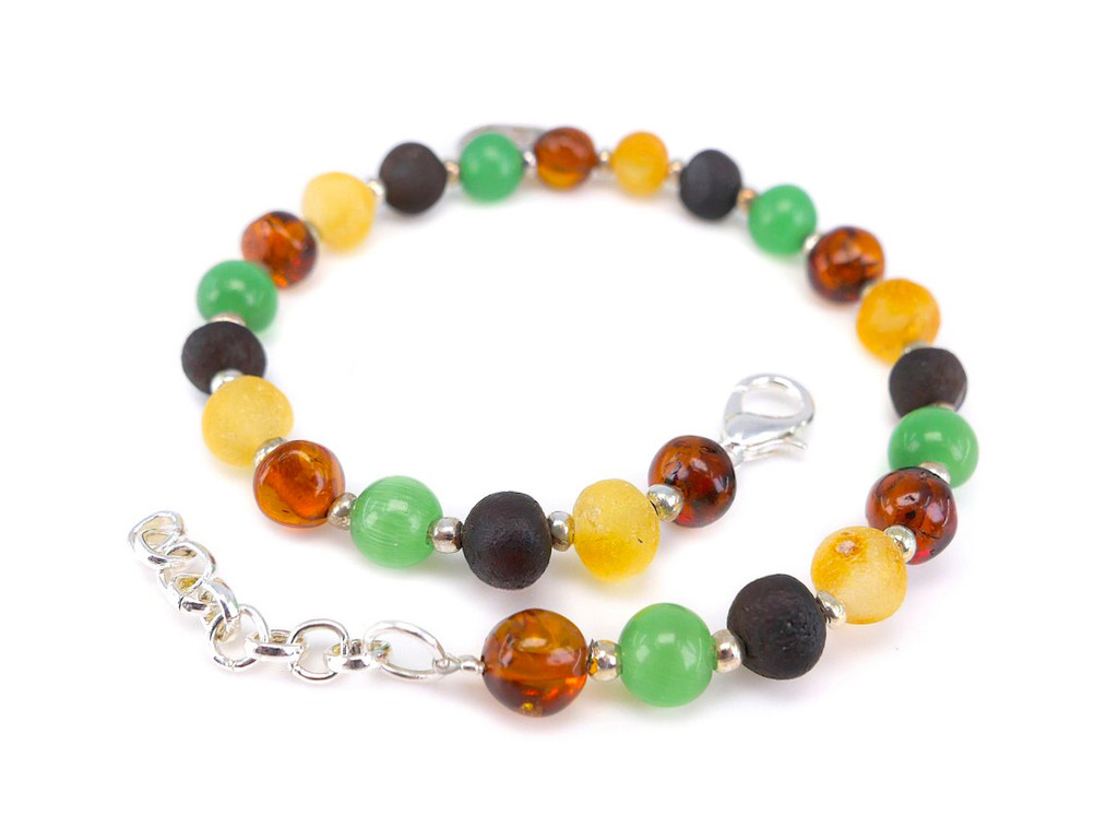 Adjustable green adult amber bracelet 