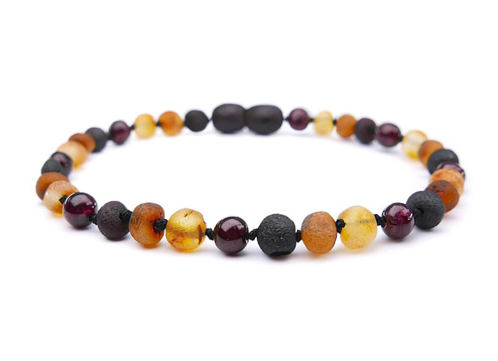 Multicoloured adult amber anklet rounded beads