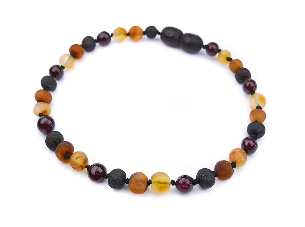 Back pain Baltic adult amber bracelet with garnet gem beads for men and women
