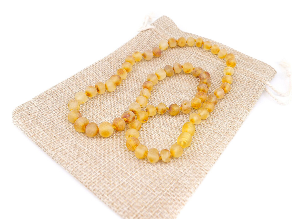 Adult amber necklace with raw honey beads offering natural comfort and support for overall wellbeing