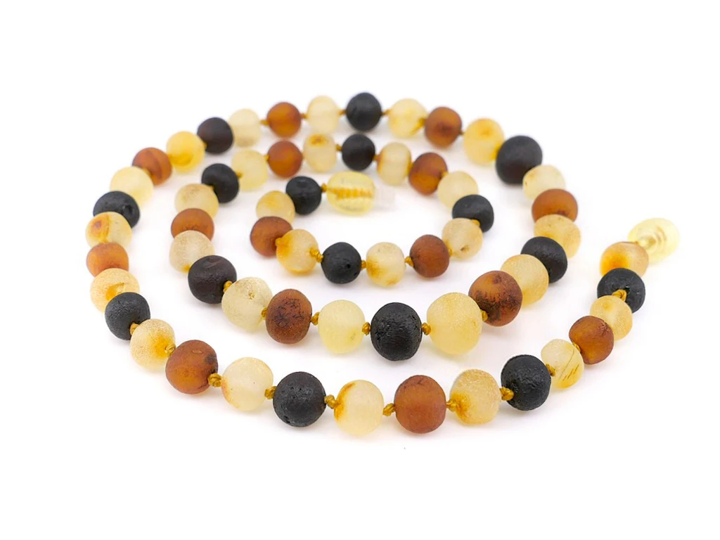 Amber necklace for adults with raw multicoloured beads — natural Baltic amber jewellery for everyday style and balance