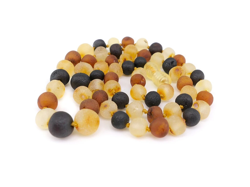 Amber necklace for adults with multicoloured raw unpolished Baltic amber beads — natural handmade jewellery with an earthy, organic look