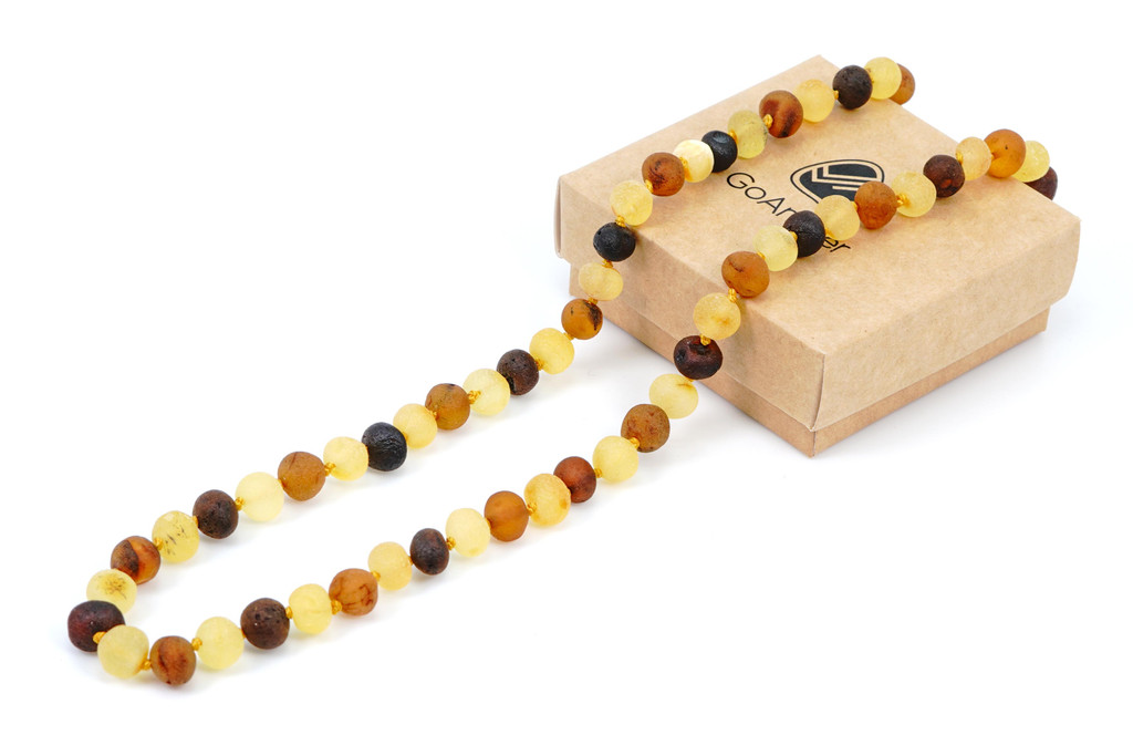 Certified Baltic amber necklace for adults with extra-strength raw multicoloured rounded beads — genuine handmade jewellery from the Baltic States