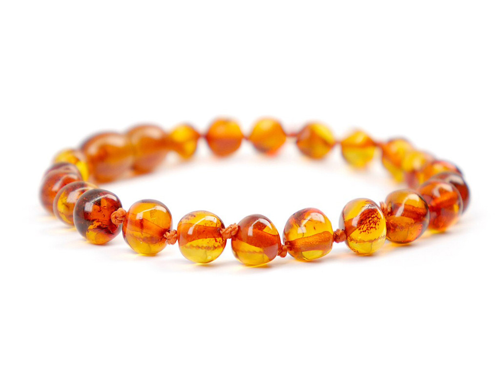 Newborn cognac colour rounded beads amber teething bracelet or anklet for 1 year old