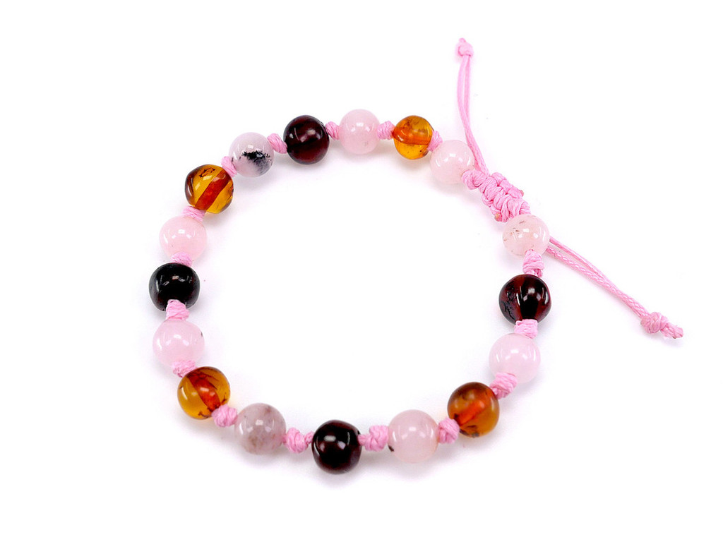 Pink string and pink rose opal beads teething, colic and reflux amber bracelet or anklet for newborn and toddler