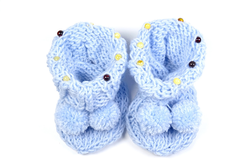 Merino wool baby socks with Baltic amber  (Grey)