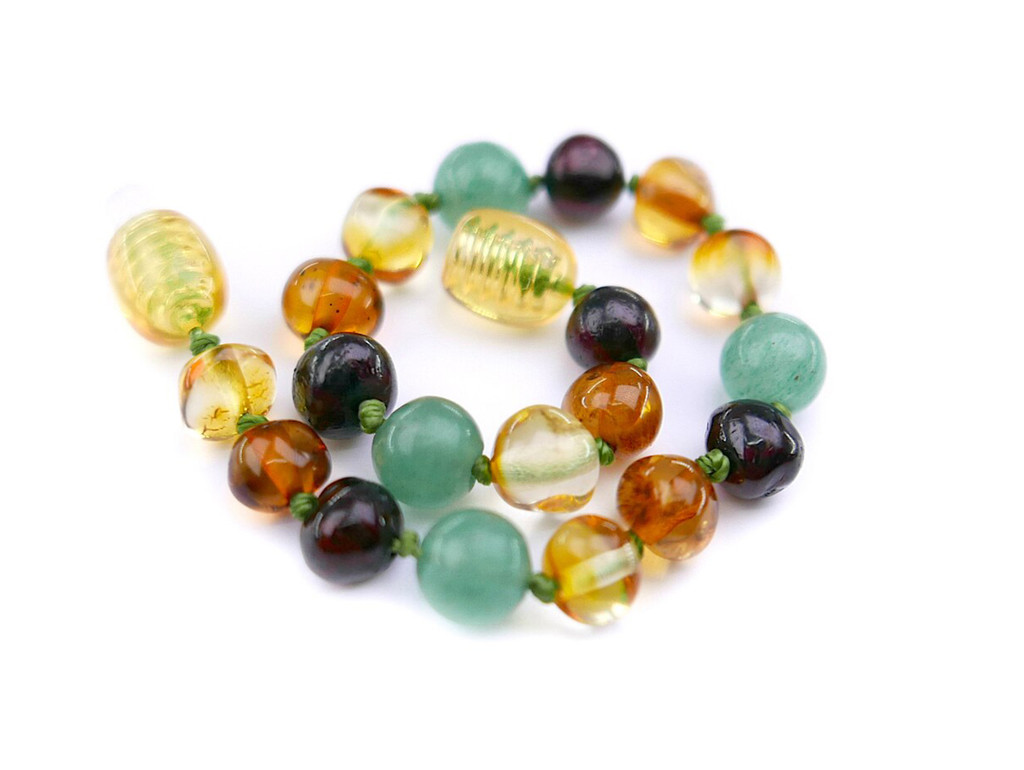 Multicoloured baroque amber and green Aventurine bracelet for teething handcrafted eco jewellery