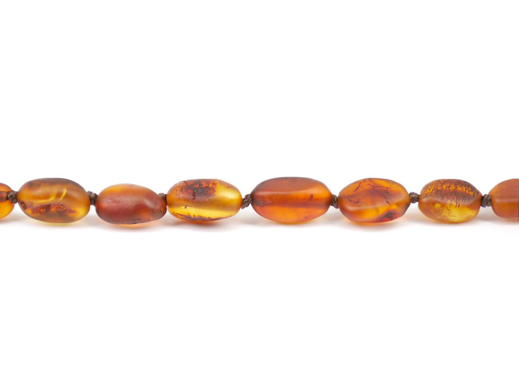 Baltic amber anklet with cognac unpolished beads and secure screw clasp for teething