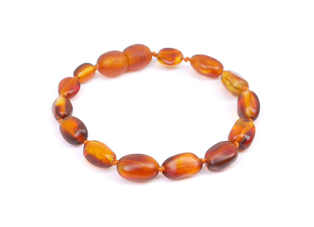 Handcrafted cognac Baltic amber teething bracelet or anklet for children certified genuine jewellery 
