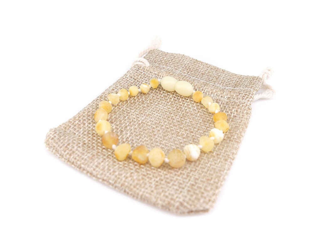 Child amber bracelet made from certified Baltic amber with raw finish - traditional teething style design