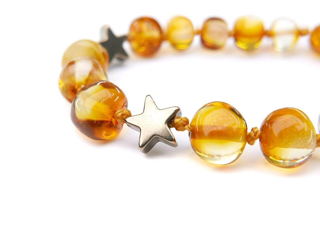 Honey baroque amber and hematite beads teething, reflux and colic bracelet / anklet