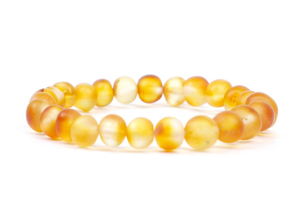 small stretch Baltic amber anklet with raw unpolished honey beads for children - classic teething style design