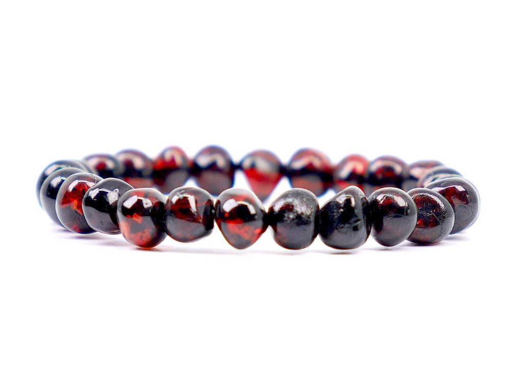 Smooth and lightweight Baltic amber teething anklet with dark cherry baroque beads 
