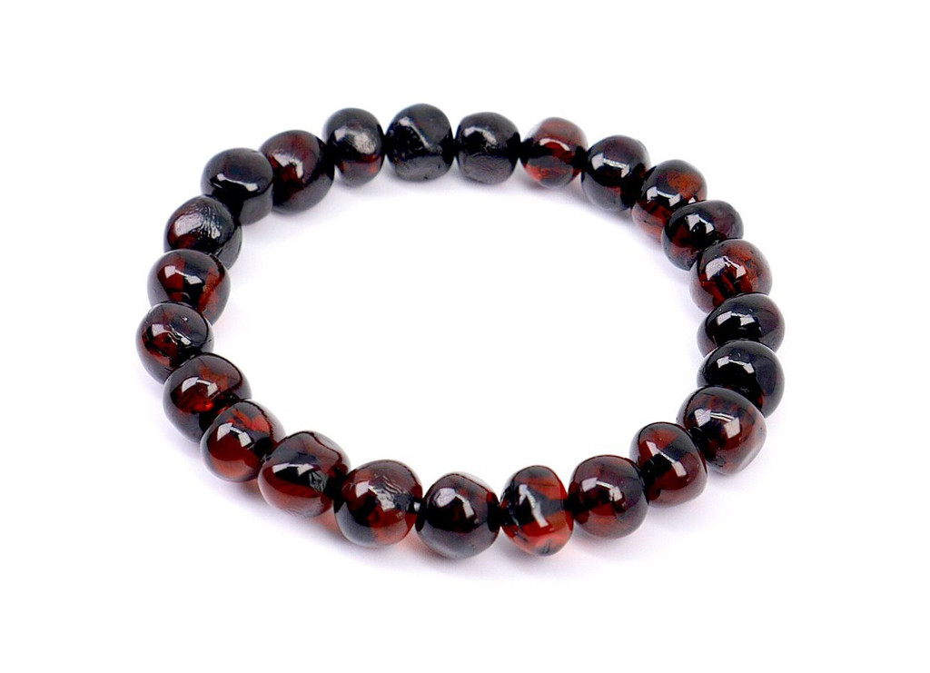 Stretch dark cherry baroque beads amber teething anklet