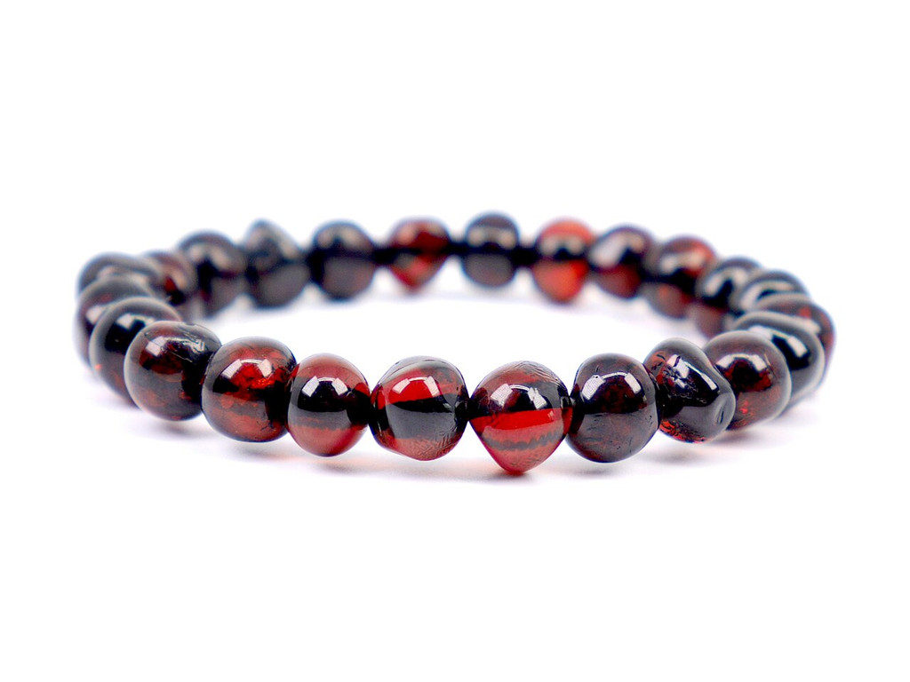 Stretch dark cherry baroque beads amber teething anklet