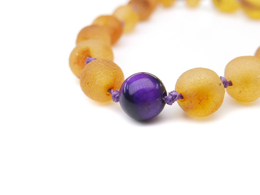 Tigers eye stone maximum strength raw amber teething and colic anklet / bracelet